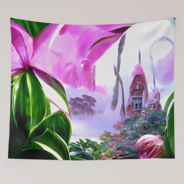 Item preview, Pink rainforest and house landscape designed and sold by Liminal-Breath.