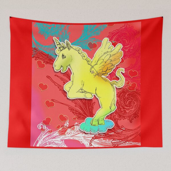 Item preview,  Loving Yellow Unicorn Horse On A Cloud (Original Drawing by ACCI) designed and sold by VanyssaGraphics.