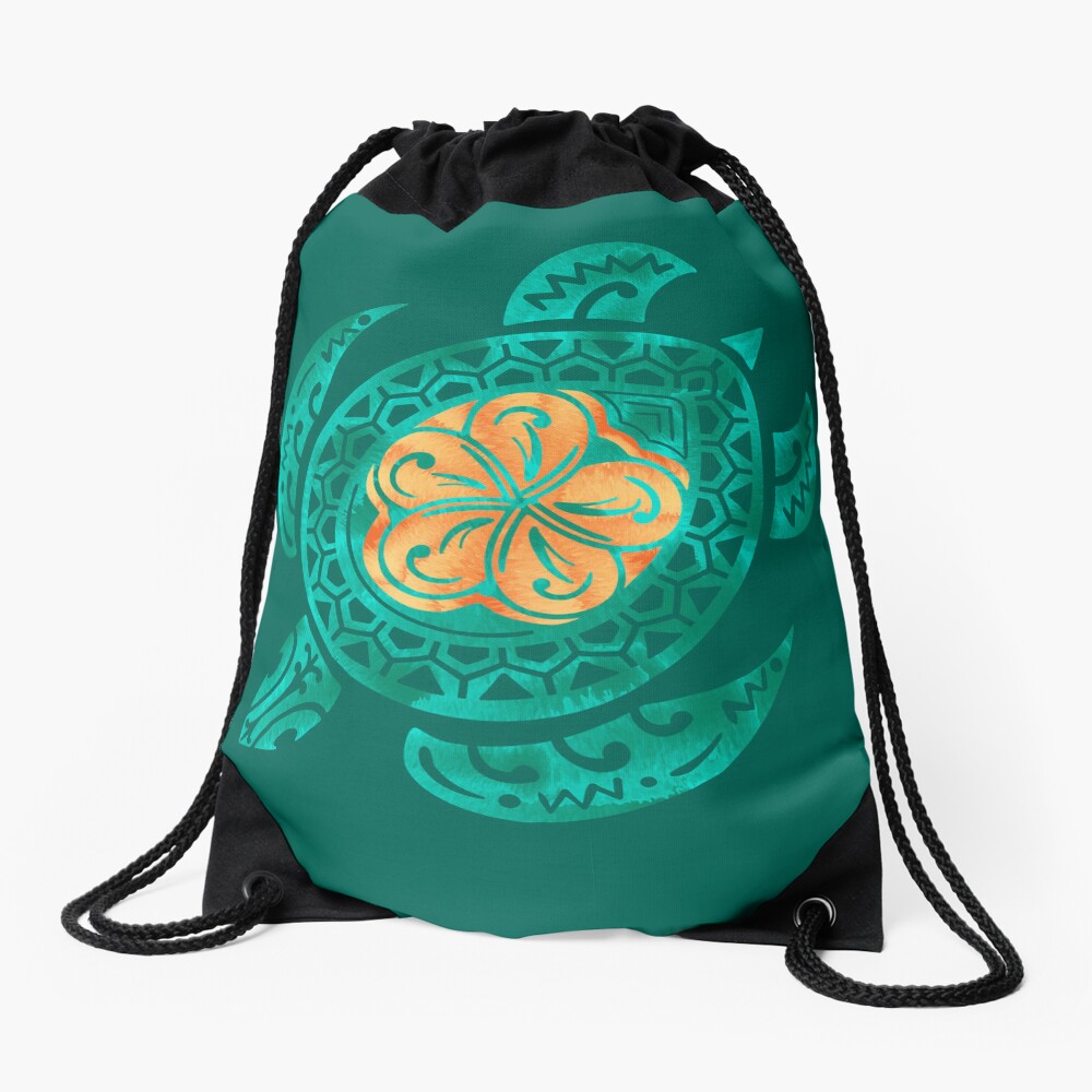 Maui Plumeria Watercolor Turtle Drawstring Bag