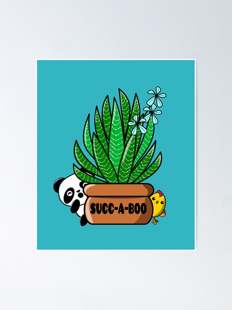 Panda and Chicken Peek-a-boo behind Flowering Zebra Haworthia Succulent  Poster for Sale by merchloh128