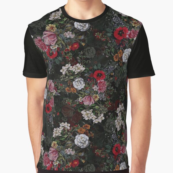 Botanical Flowers IV Dark Graphic T-Shirt