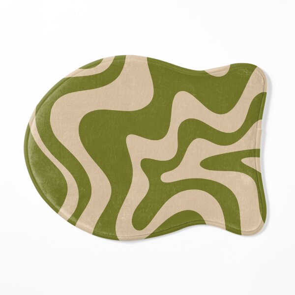 Patrón abstracto de remolino líquido retro en beige medio y verde oliva Alfombrilla para comedero para gatos