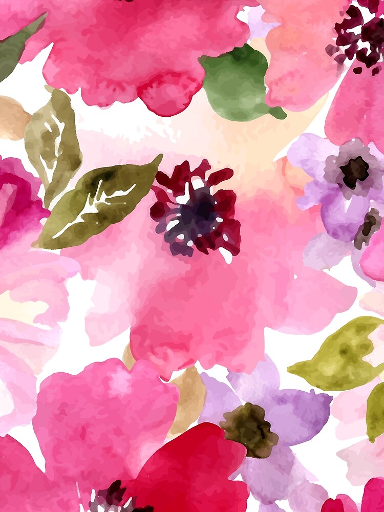 Watercolor Flowers Pink Fuchsia by junkydotcom