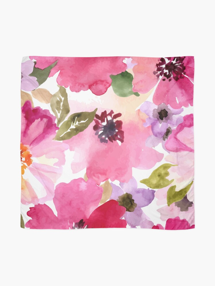 Alternate view of Watercolor Flowers Pink Fuchsia Scarf