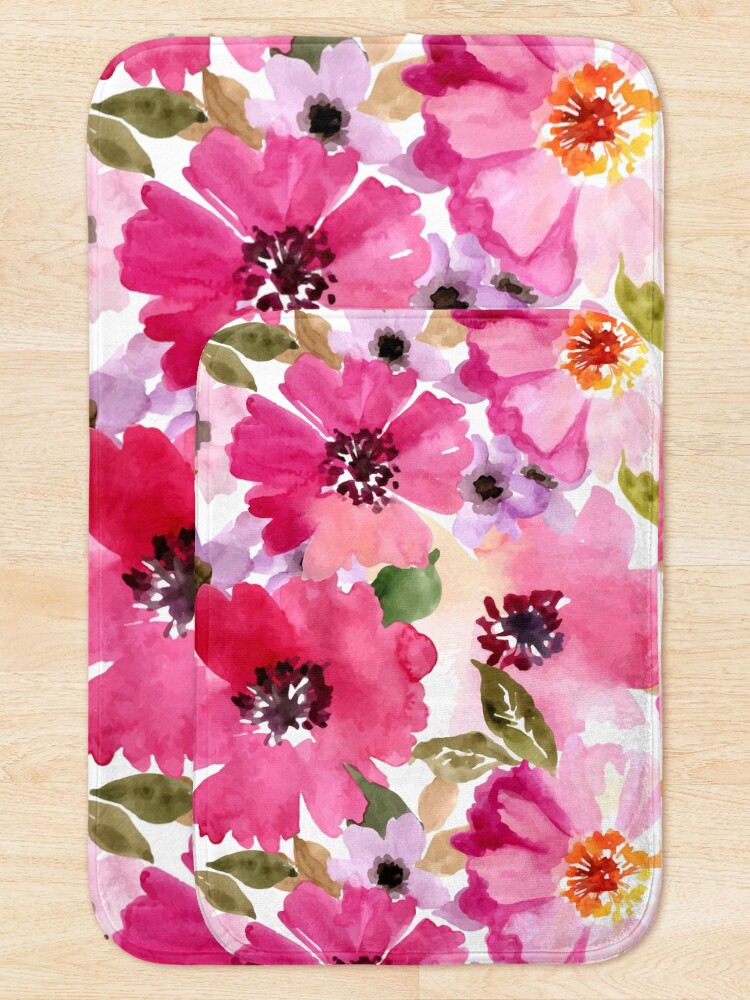 Alternate view of Watercolor Flowers Pink Fuchsia Bath Mat