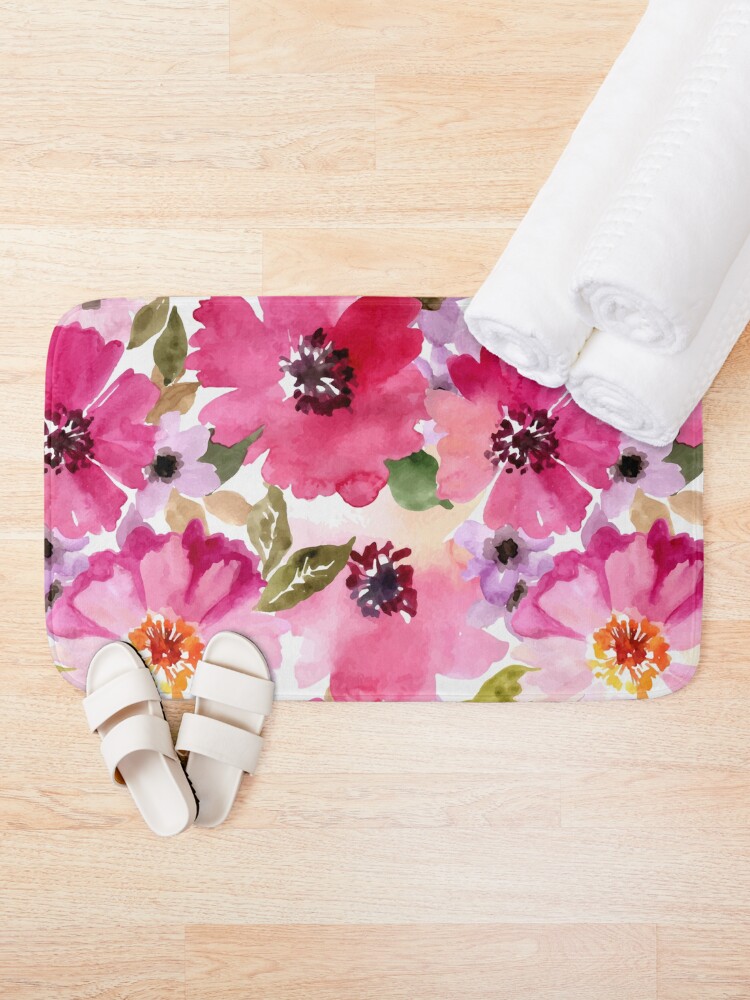 Alternate view of Watercolor Flowers Pink Fuchsia Bath Mat