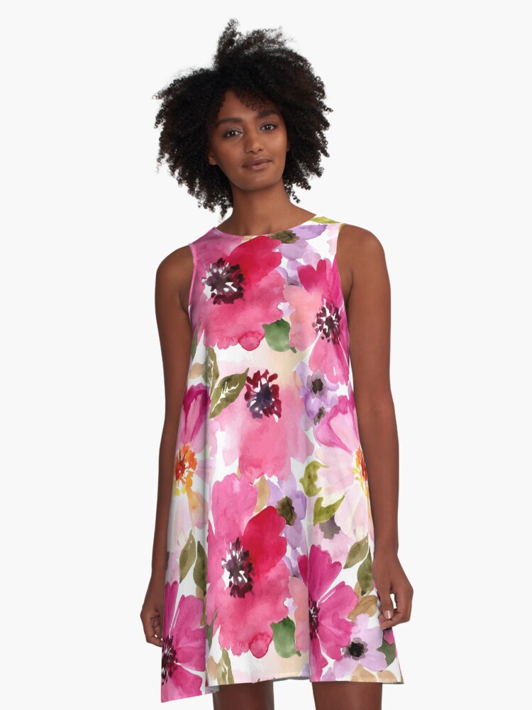 Watercolor Flowers Pink Fuchsia