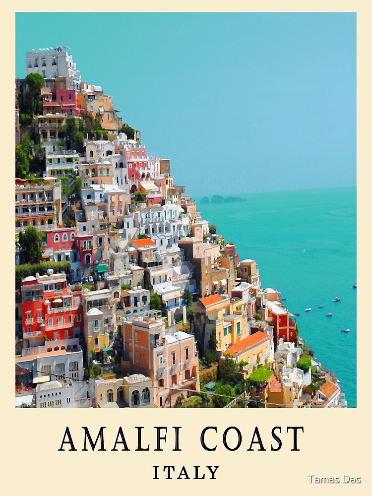 Blue Amalfi Coast Italy Positano Aerial View ,Travel ,Mediterranean,  architecture ,Sea, Italian, landscape,summer,holiday, | Photographic Print