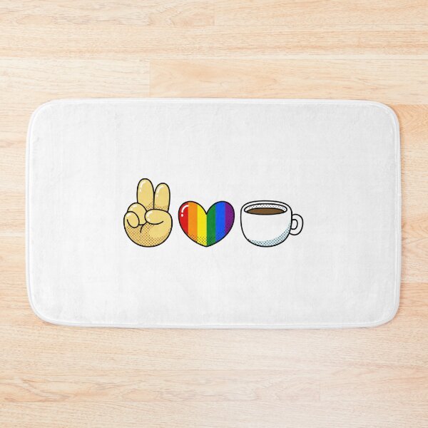 Item preview, Peace love and coffee in gay theme - funny lgbt quotes, allyship color designed and sold by ElliottKiti.