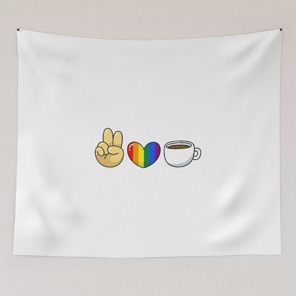 Item preview, Peace love and coffee in gay theme - funny lgbt quotes, allyship color designed and sold by ElliottKiti.