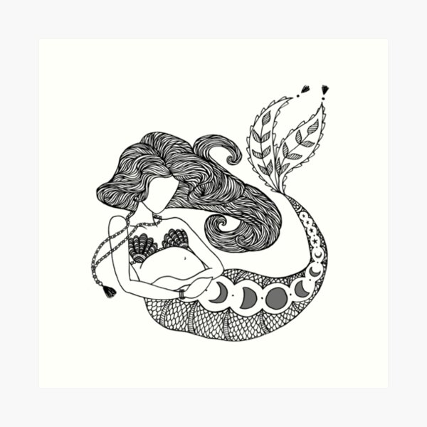 Yoga Girl Pregnant Mermaid Art Print