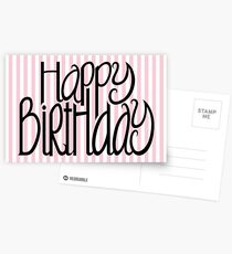 Happy Birthday Pink Stripes Postcards