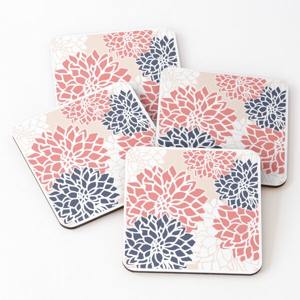 Artikelvorschau, Flower Blooms, Coral Pink, Blush, Navy Blue entworfen und verkauft von meggydesigns.