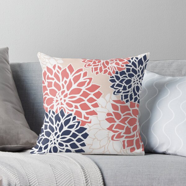 Artikelvorschau, Flower Blooms, Coral Pink, Blush, Navy Blue entworfen und verkauft von meggydesigns.