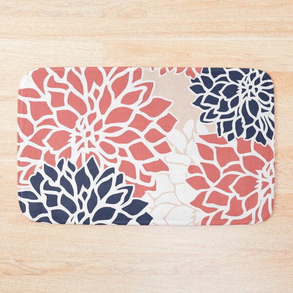 Artikelvorschau, Flower Blooms, Coral Pink, Blush, Navy Blue entworfen und verkauft von meggydesigns.