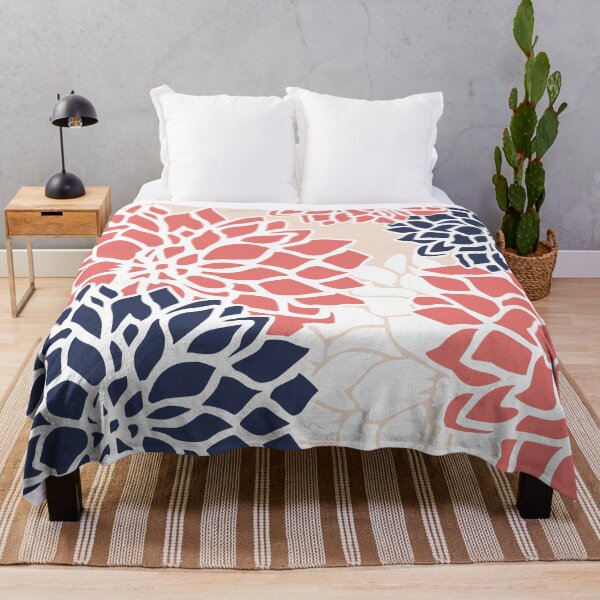 Artikelvorschau, Flower Blooms, Coral Pink, Blush, Navy Blue entworfen und verkauft von meggydesigns.
