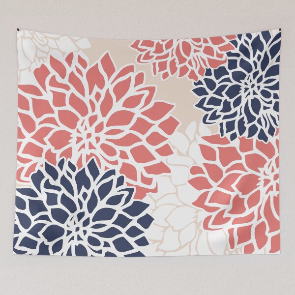 Artikelvorschau, Flower Blooms, Coral Pink, Blush, Navy Blue entworfen und verkauft von meggydesigns.