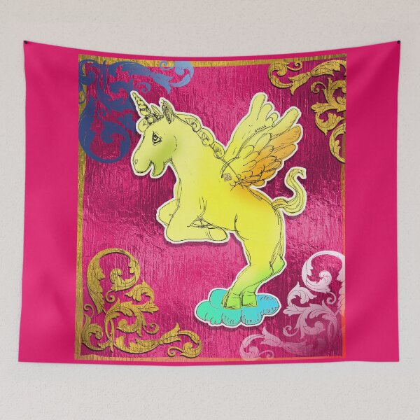 Item preview, Loving Yellow Unicorn Horse On A Cloud (Original Drawing by ACCI) designed and sold by VanyssaGraphics.