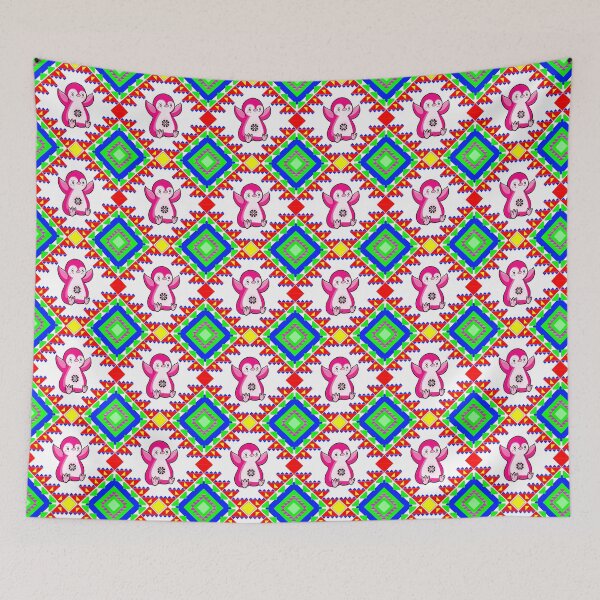 Item preview, The Happy Pink Penguin in Neon Fabric Seamless Pattern designed and sold by MyMemoriesArts.