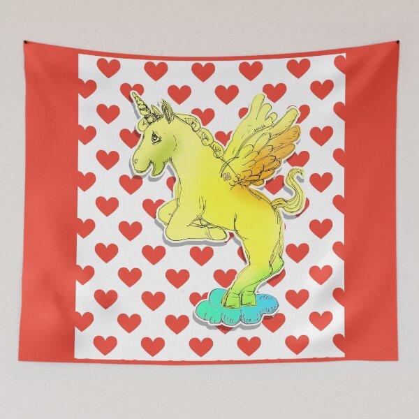Item preview, Loving Yellow Unicorn Horse On A Cloud (Original Drawing by ACCI) designed and sold by VanyssaGraphics.