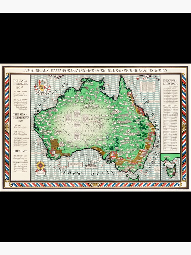 Antique Map Of Australia 1930 Active Poster For Sale By   Flat,750x,075,f Pad,750x1000,f8f8f8 