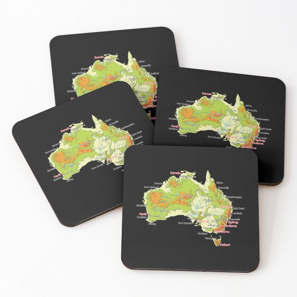 Item preview, Australia physical map topographic map of Australia coast, Capitals and Major cities designed and sold by AnticvalleyVin.