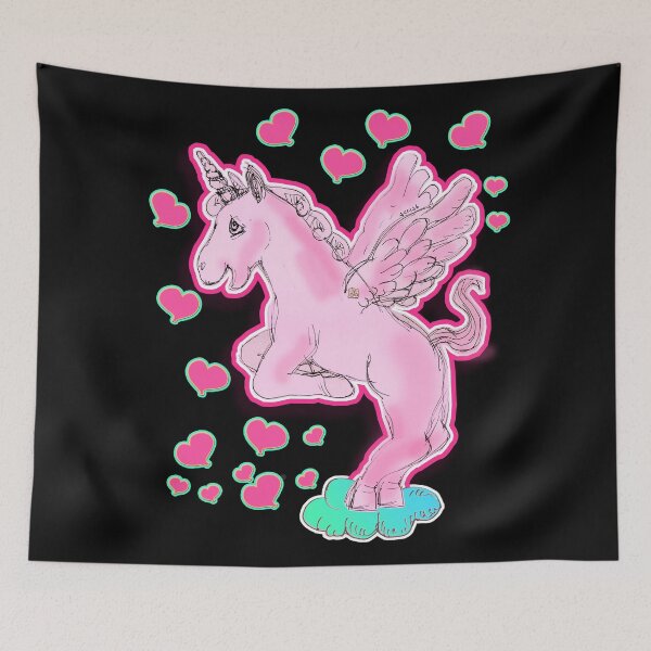 Item preview, Loving Pink Unicorn Horse On A Cloud (Original Drawing by ACCI) designed and sold by VanyssaGraphics.
