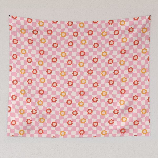 Item preview, Groovy distorted chessboard with pink check and daisy designed and sold by Viaire.