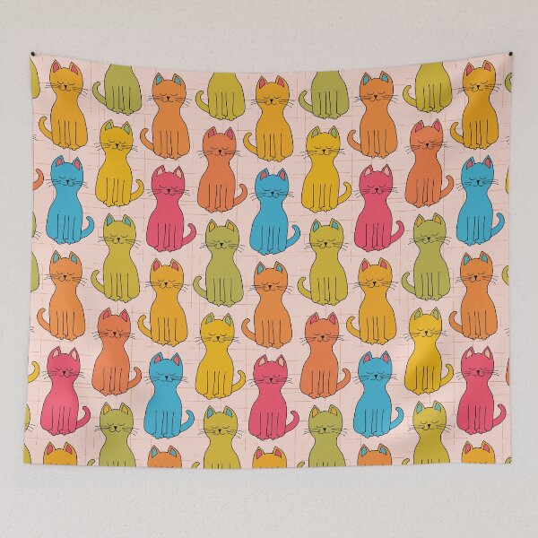 Item preview, Candy Rainbow happy kitty cats in a row enjoying the sunshine designed and sold by FrancesPoff.
