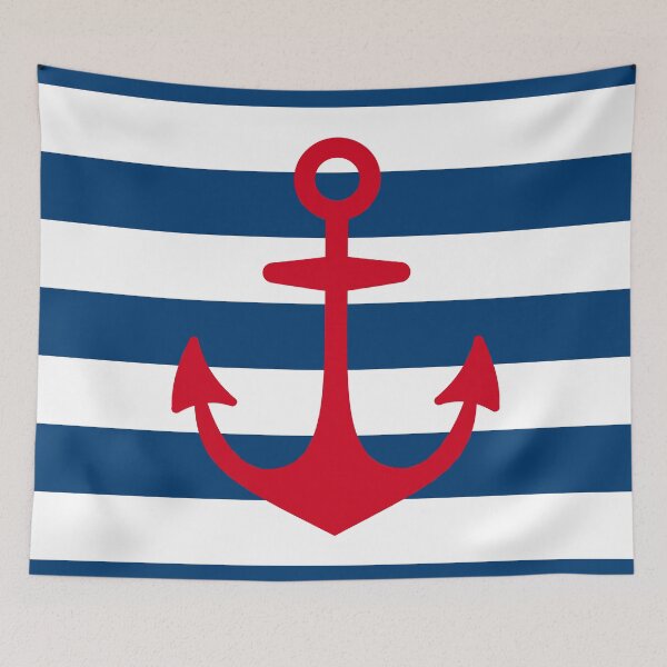 Item preview, Red Anchor on Navy Blue Stripes designed and sold by Jared Davies.