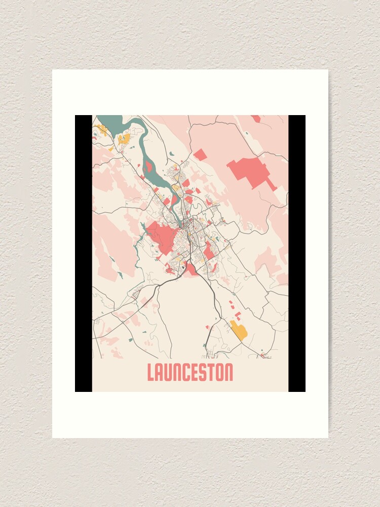 "Chalk City Map Of Launceston Tasmania Australia " Art Print for Sale
