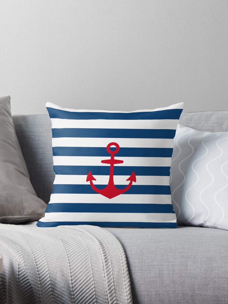 Thumbnail 1 von 4, Kissen, Roter Anker auf marineblauen Streifen designt und verkauft von MilitaryCandA.