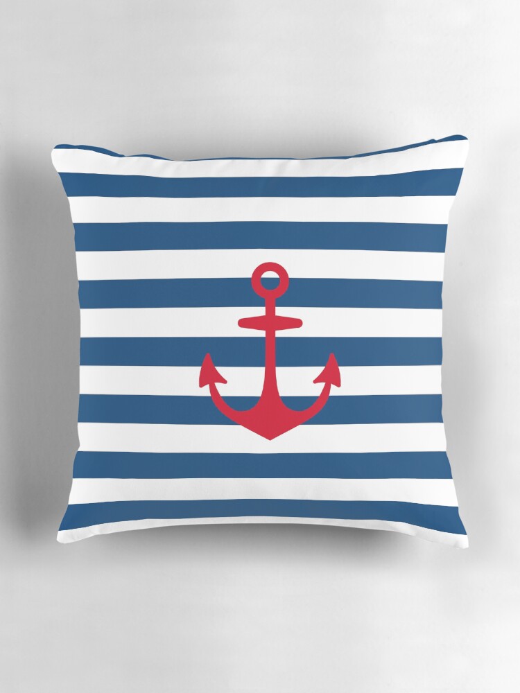 Thumbnail 3 von 4, Kissen, Roter Anker auf marineblauen Streifen designt und verkauft von MilitaryCandA.