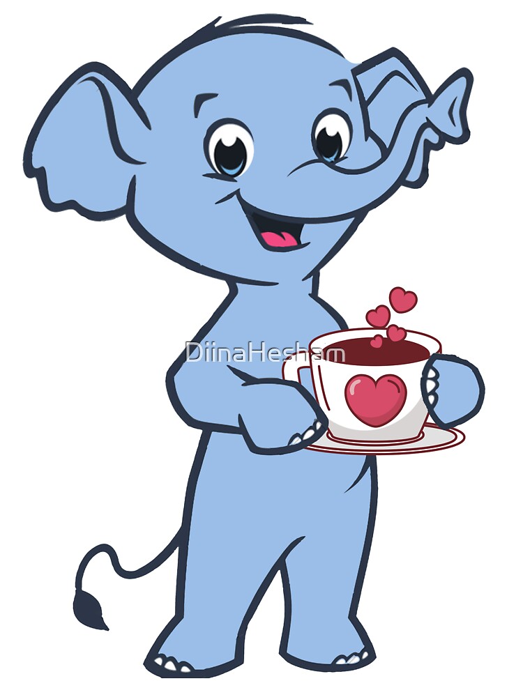 cute elephant drinking coffee/Best gift for elephant and coffee