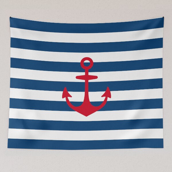 Item preview, Red Anchor on Navy Blue Stripes designed and sold by Jared Davies.