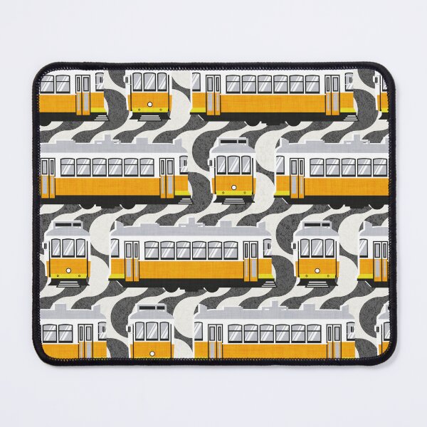 Item preview, Lisbon trams // Portuguese Rossio cobblestone inspiration background lemon lime and marigold transport designed and sold by SelmaCardoso.