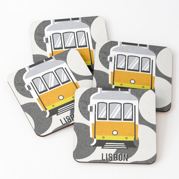 Item preview, Lisbon trams // Portuguese Rossio cobblestone inspiration background lemon lime and marigold transport designed and sold by SelmaCardoso.