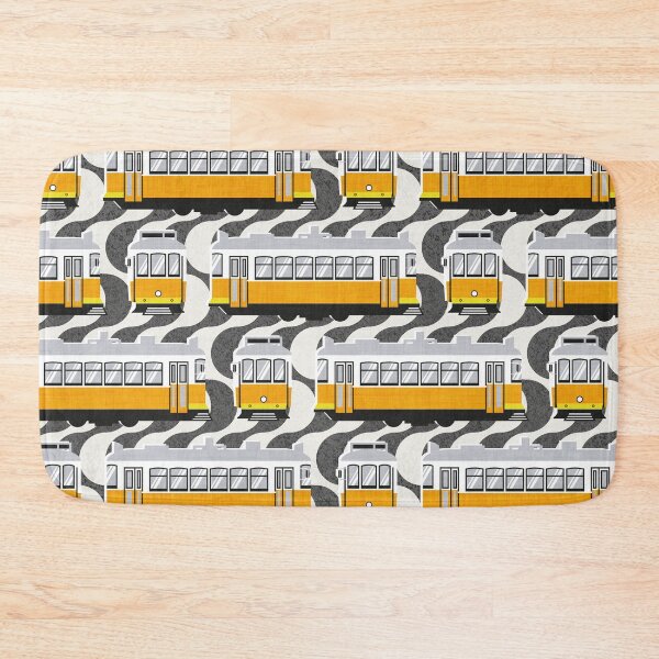 Item preview, Lisbon trams // Portuguese Rossio cobblestone inspiration background lemon lime and marigold transport designed and sold by SelmaCardoso.