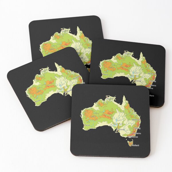 Item preview, Australia physical map topographic map of Australia lakes rivers, coast, Capitals and Major cities   designed and sold by MelbyMakes.