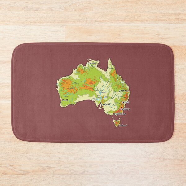 Item preview, Australia physical map topographic map of Australia lakes rivers, coast, Capitals and Major cities   designed and sold by MelbyMakes.