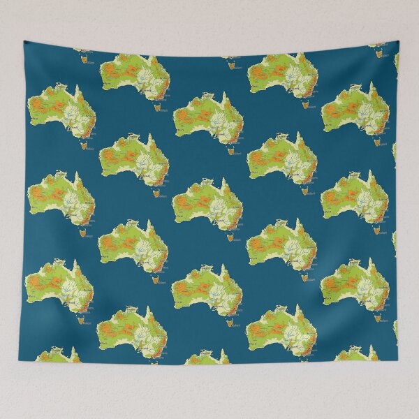 Item preview, Australia physical map topographic map of Australia lakes rivers, coast, Capitals and Major cities   designed and sold by MelbyMakes.