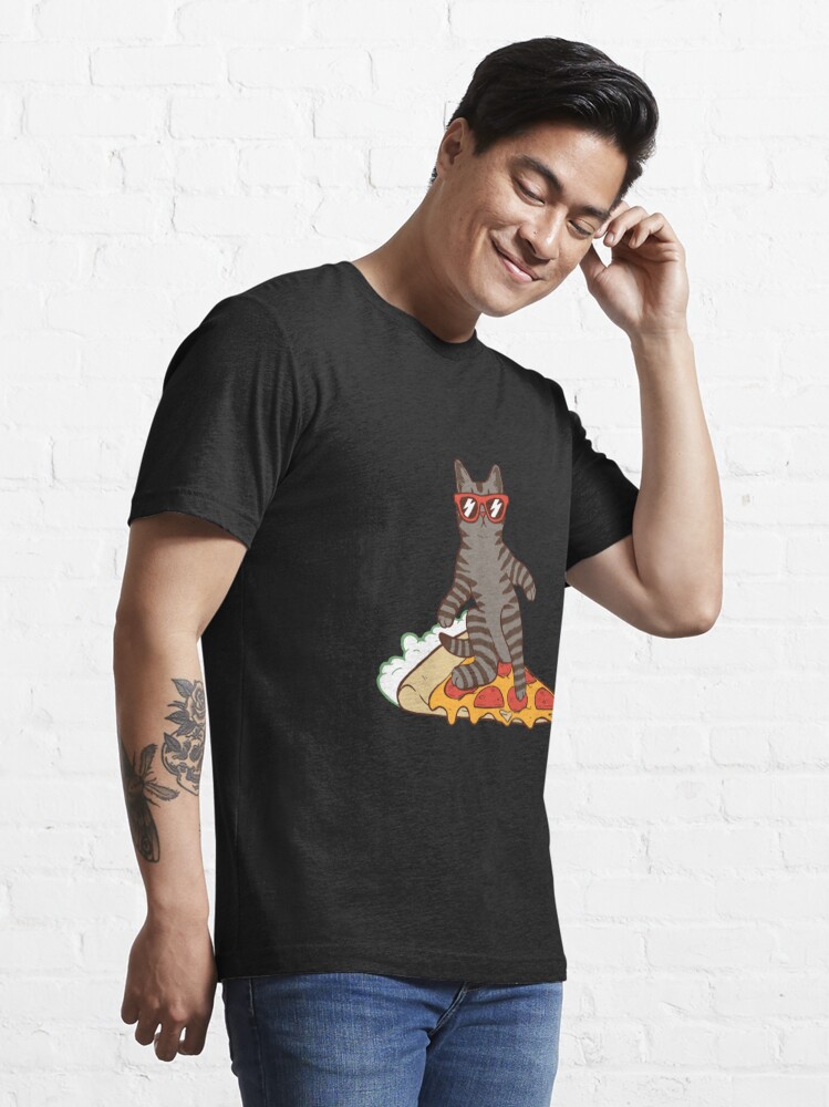 Cat surfing on pizza shirt sale