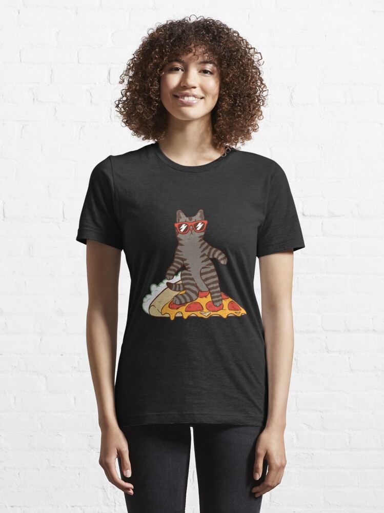 Cat surfing 2024 on pizza shirt