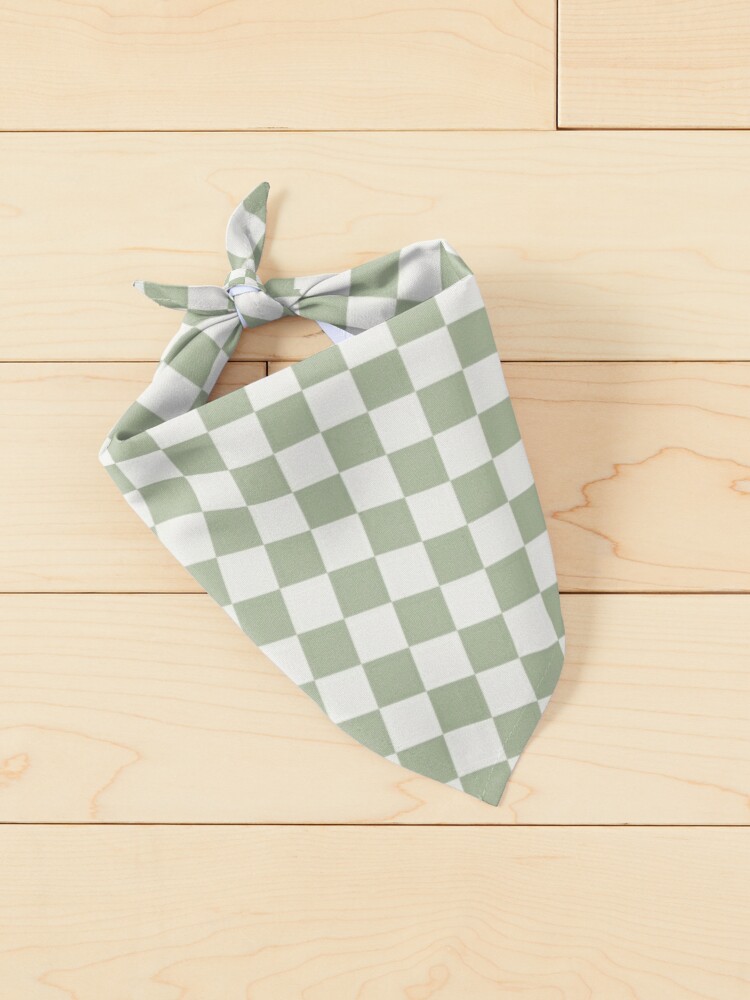 Pet Bandana, Checkerboard Mini Check Pattern in Sage Green and Off White designed and sold by kierkegaard
