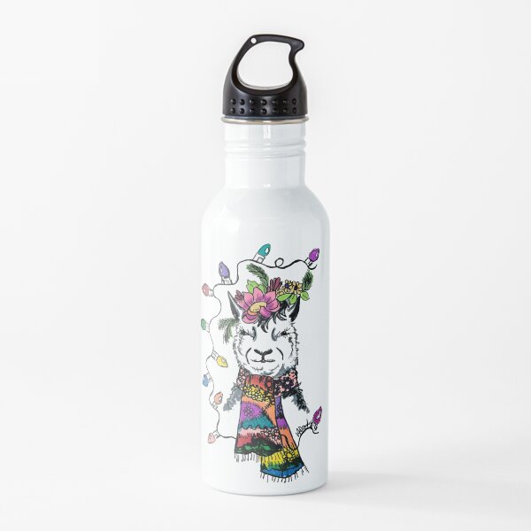 Holiday Llama and Christmas Lights  Water Bottle
