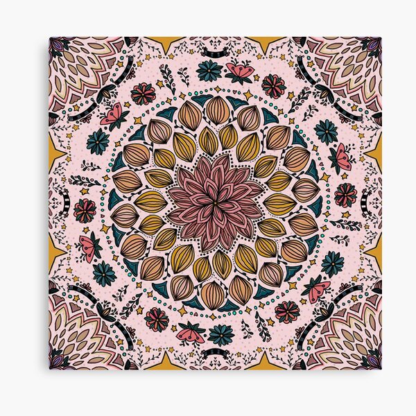 Maximalist Folk Art Collection Mandala Cotton Candy Pink Canvas Print