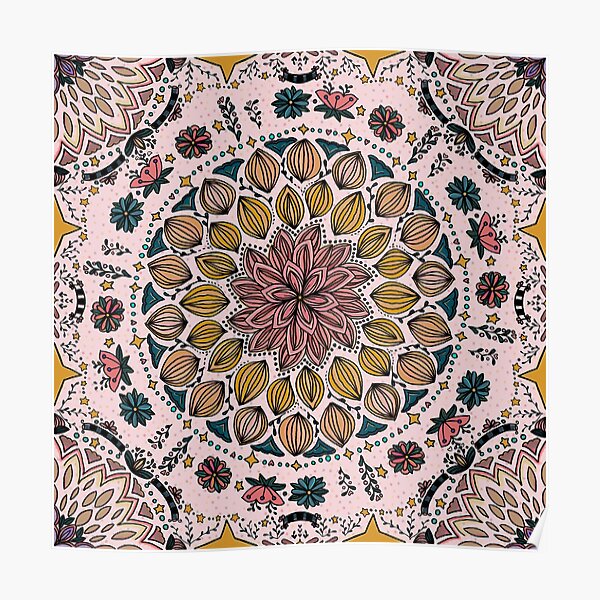 Maximalist Folk Art Collection Mandala Cotton Candy Pink Poster