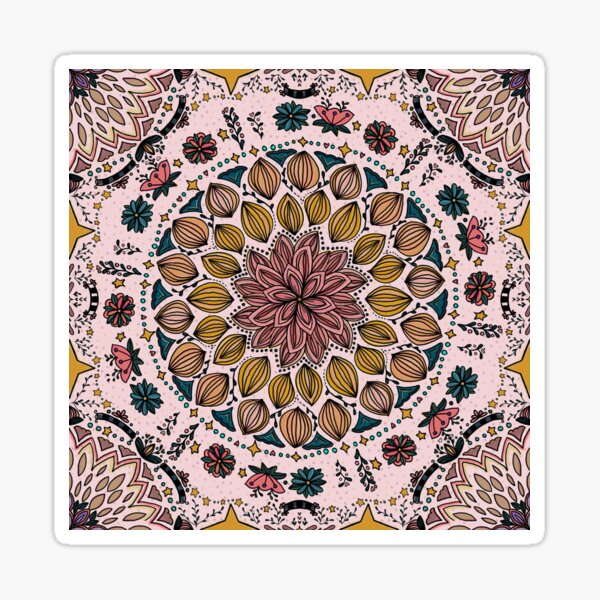 Maximalist Folk Art Collection Mandala Cotton Candy Pink Sticker