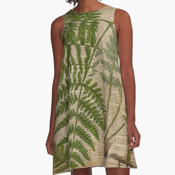 vintage foliage hipster botanical print fern leaves A-Line Dress