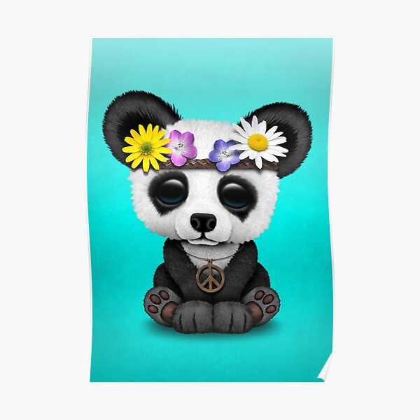 Cute Baby Panda Hippie Poster By Jeffbartels Redbubble